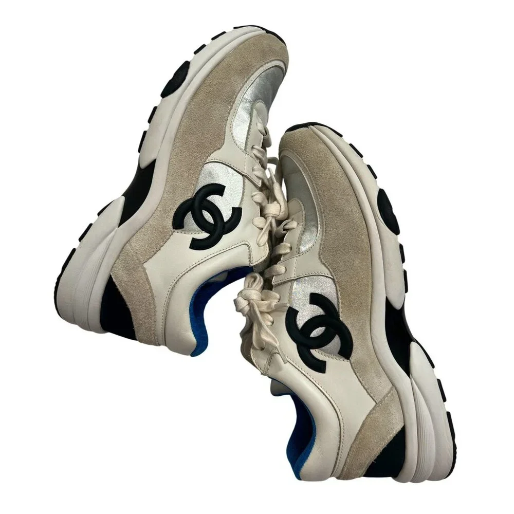 Chanel Suede Sneakers in Cream and Silver - Picture 6 of 9